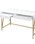 50" White And Gold Wood and Steel Vanity Table With Two Drawers
