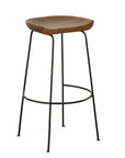 Set of Two 31" Chestnut And Black Solid Wood And Steel Backless Bar Height Bar Chairs