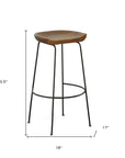 Set of Two 31" Chestnut And Black Solid Wood And Steel Backless Bar Height Bar Chairs