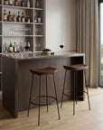 Set of Two 31" Chestnut And Black Solid Wood And Steel Backless Bar Height Bar Chairs