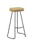 Set of Two 31" Natural And Black Solid Wood And Steel Backless Bar Height Bar Chairs