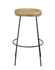 Set of Two 31" Natural And Black Solid Wood And Steel Backless Bar Height Bar Chairs