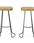 Set of Two 31" Natural And Black Solid Wood And Steel Backless Bar Height Bar Chairs