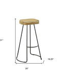 Set of Two 31" Natural And Black Solid Wood And Steel Backless Bar Height Bar Chairs