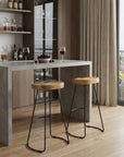 Set of Two 31" Natural And Black Solid Wood And Steel Backless Bar Height Bar Chairs