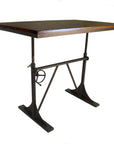 Adjustable Height Brown and Black Solid Wood and Iron Writing Desk