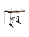 Adjustable Height Brown and Black Solid Wood and Iron Writing Desk