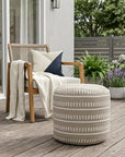 20" Blue Polyester Round Striped Indoor Outdoor Pouf Ottoman