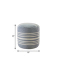 20" Blue Polyester Round Striped Indoor Outdoor Pouf Ottoman
