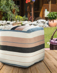 20" White Polyester Striped Indoor Outdoor Pouf Ottoman