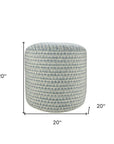 20" Blue Polyester Round Geometric Indoor Outdoor Pouf Ottoman