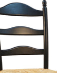 Straw and Black Solid Wood and Rush Ladder Back Dining Side Chair