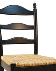 Straw and Black Solid Wood and Rush Ladder Back Dining Side Chair