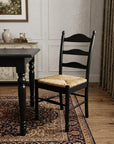 Straw and Black Solid Wood and Rush Ladder Back Dining Side Chair