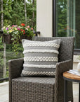 20" Gray and White Geometric Indoor Outdoor Throw Pillow With Texture