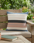 24" X 24" White Zippered Striped Indoor Outdoor Throw Pillow