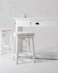 Three Piece White Solid Wood Dining Set with Two Chairs