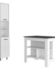41" Dark Brown and White Wood Kitchen Island Set With Storage