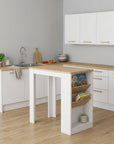 White And Natural 36" Kitchen Island With Storage