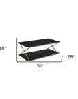 51" Dark Brown And Gold Metal Coffee Table With Shelf