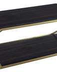 51" Dark Brown And Gold Metal Coffee Table With Shelf