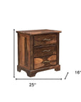 27" Dark Brown Solid Wood Three Drawer Nightstand