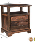 27" Dark Brown Solid Wood Two Drawer Nightstand
