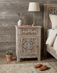 30" Gray Solid Wood Distressed One Drawer Nightstand