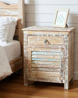 30" White Solid Wood Distressed One Drawer Nightstand
