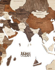 47" X 79" Brown and Beige Wood World Map Hanging Dimensional Sculpture