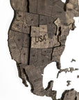 47" X 79" Dark Brown World Map Hanging Dimensional Sculpture