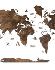 47" X 79" Dark Brown World Map Hanging Dimensional Sculpture