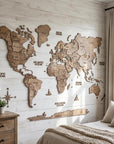 47" X 79" Brown World Map Hanging Dimensional Sculpture