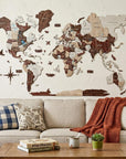 47" X 79" Brown And Beige World Map Hanging Dimensional Sculpture
