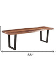 66" Brown And Black Solid Wood Dining bench