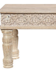 58" White Floral Distressed Solid Wood Dining Bench