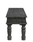 58" Black Floral Distressed Solid Wood Dining Bench
