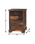 30" Dark Brown Solid Wood Three Drawer Live Edge Filing Cabinet
