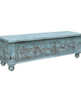 54" Aqua Carved And Distressed Solid Wood Lift Top Coffee Table