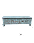 54" Aqua Carved And Distressed Solid Wood Lift Top Coffee Table