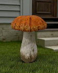 15" Orange And White Polyresin Mushroom Outdoor Statue