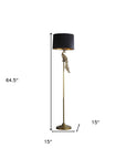 65" Gold And Black Floor Lamp With Black Fabric Drum Shade