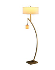 59" Gold And White Arc Floor Lamp With White Fabric Drum Shade