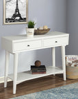 42" White Solid Wood Console Table With Shelves And Drawers