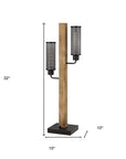 32" Gray Metal Two Light Table Lamp With Black Novelty Shade