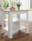 35" Natural and White Wood Kitchen Island With Storage