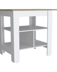 35" Natural and White Wood Kitchen Island With Storage