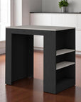 36" Gray and Black Faux Marble and Wood Kitchen Island With Storage