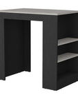 36" Gray and Black Faux Marble and Wood Kitchen Island With Storage