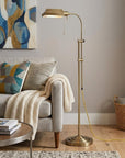 57" Brass Adjustable Traditional Shaped Floor Lamp With Bronze Square Shade
